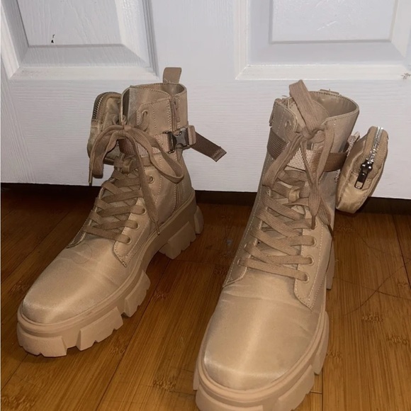 Steve Madden Thora-P Extra-Chunky Platform Ankle Boots Tan Size 11.5W/10M - Picture 4 of 4